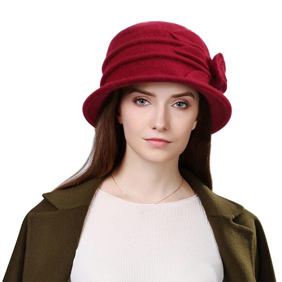 1652 Women Beret Hat French Vintage Floral Wool Dress Cloche Classic Winter main image 7